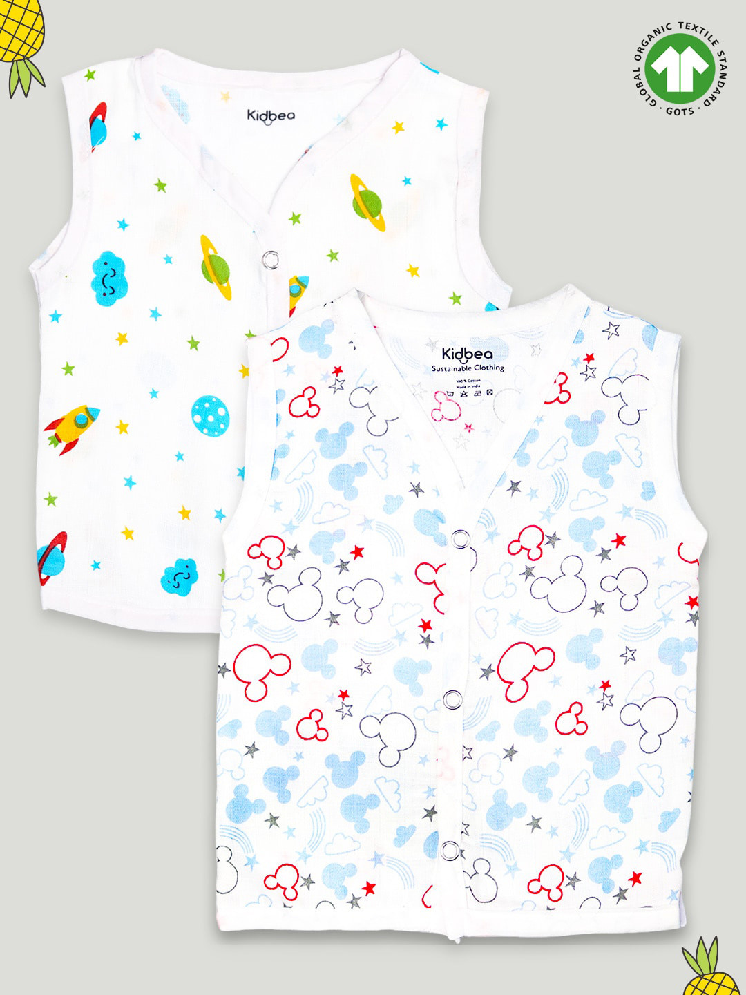 

Kidbea Infants Pack Of 2 Printed Cotton Jhablas, White