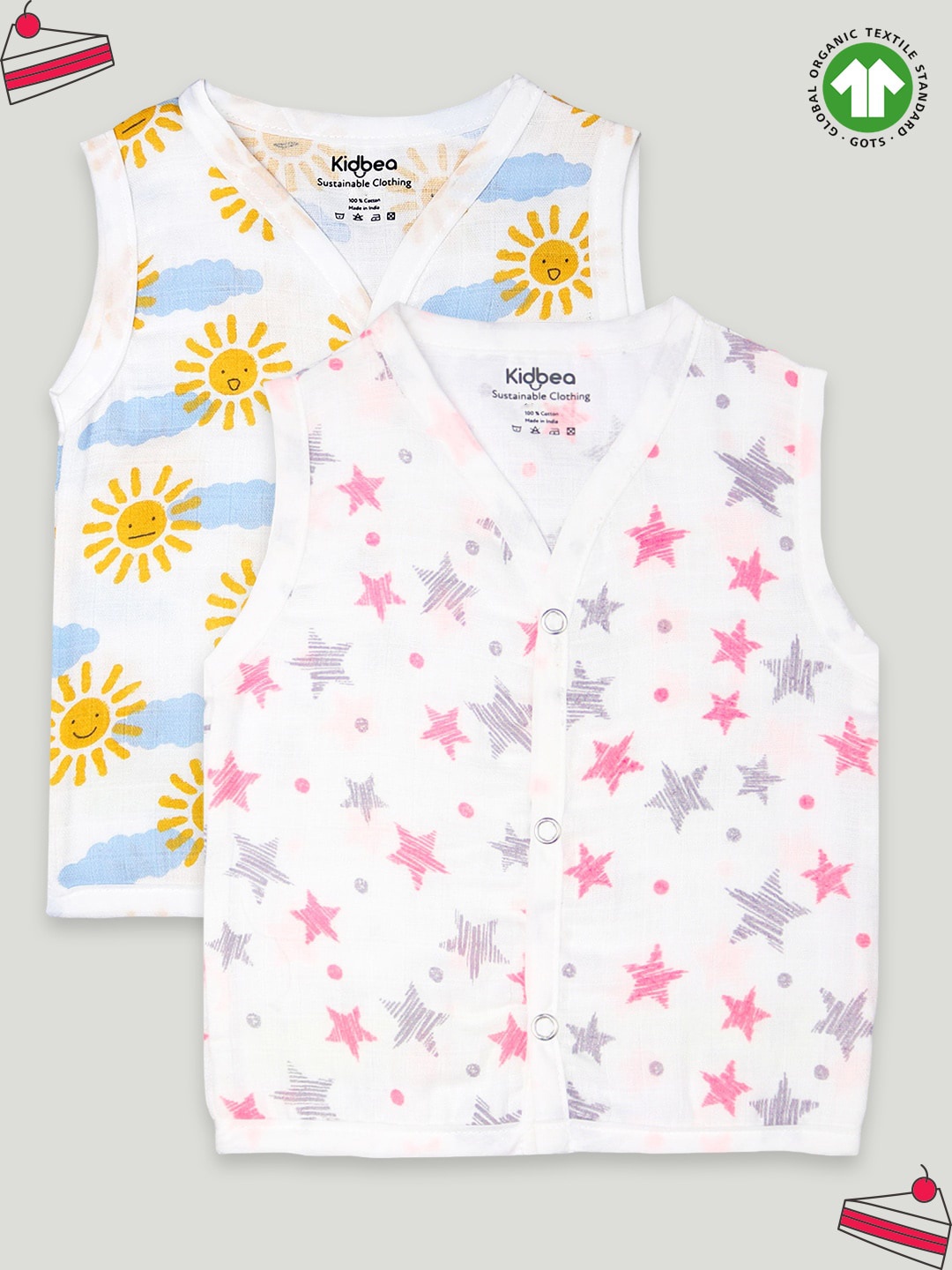 

Kidbea Infants Pack Of 2 Printed Organic Cotton Jhabla, White