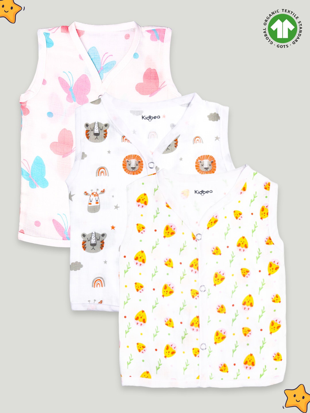 

Kidbea Infants Pack Of 3 Printed Organic Cotton Jhablas, White