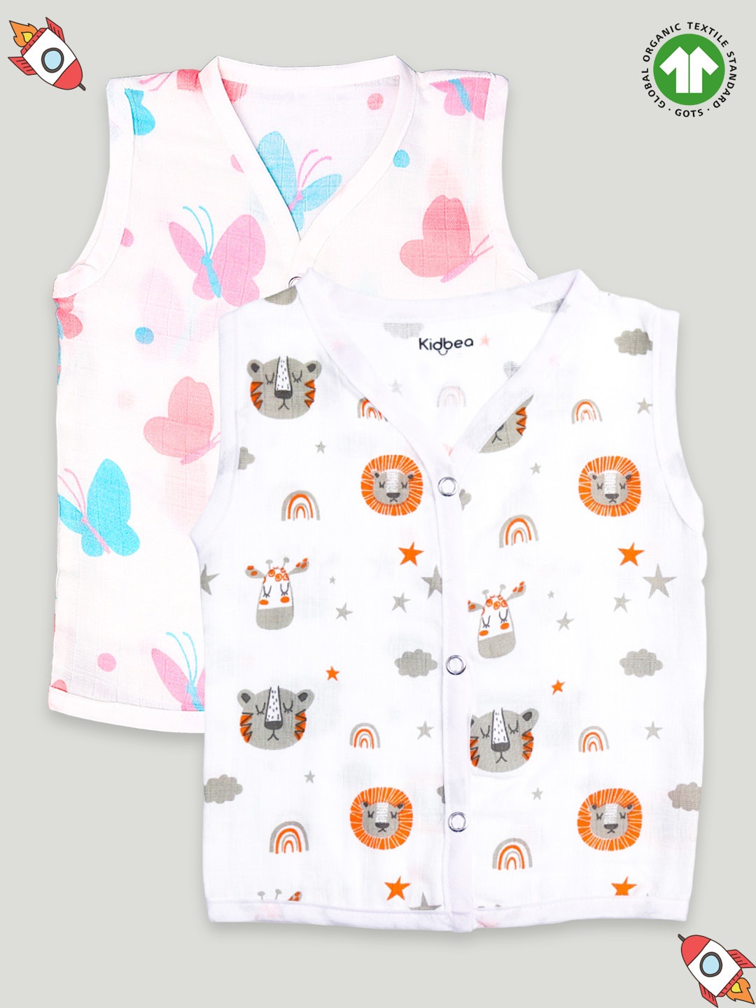 

Kidbea Infants Pack Of 2 Printed Organic Cotton Jhablas, White