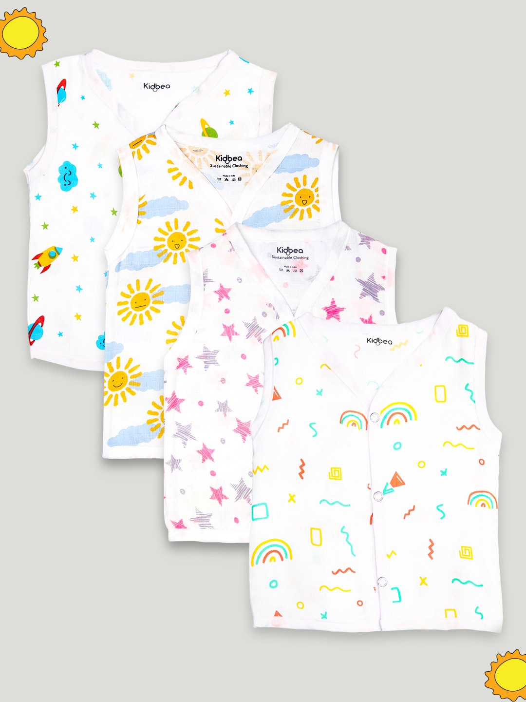 

Kidbea Infant Pack Of 4 Printed Cotton Jhablas, Blue