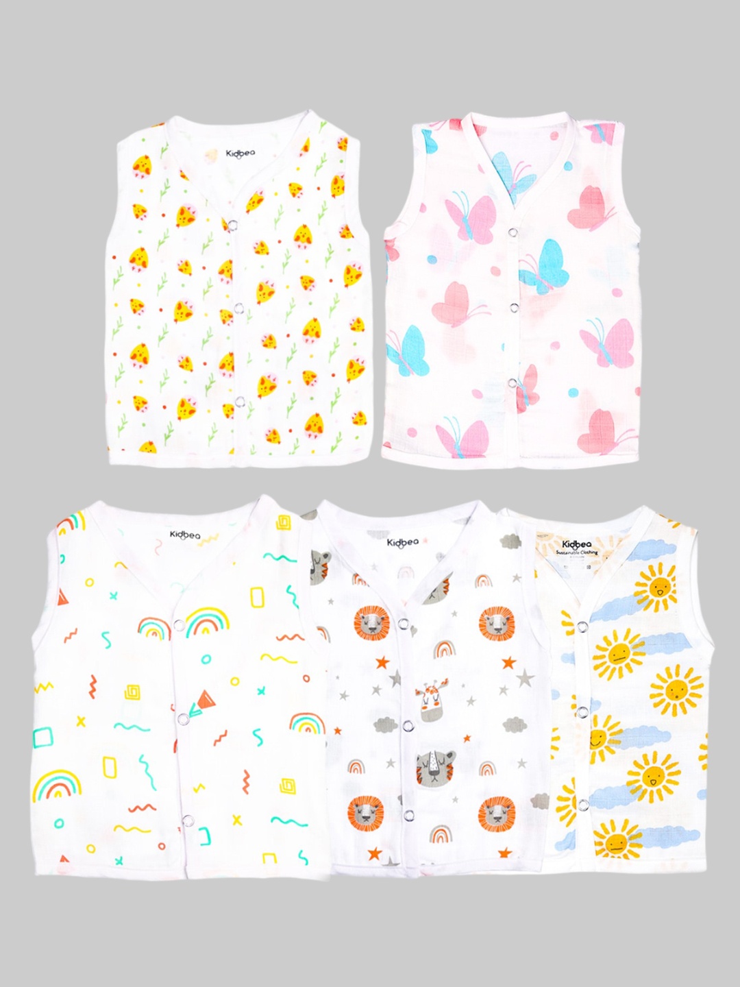 

Kidbea Infants Pack Of 5 Printed Organic Cotton Jhablas, White