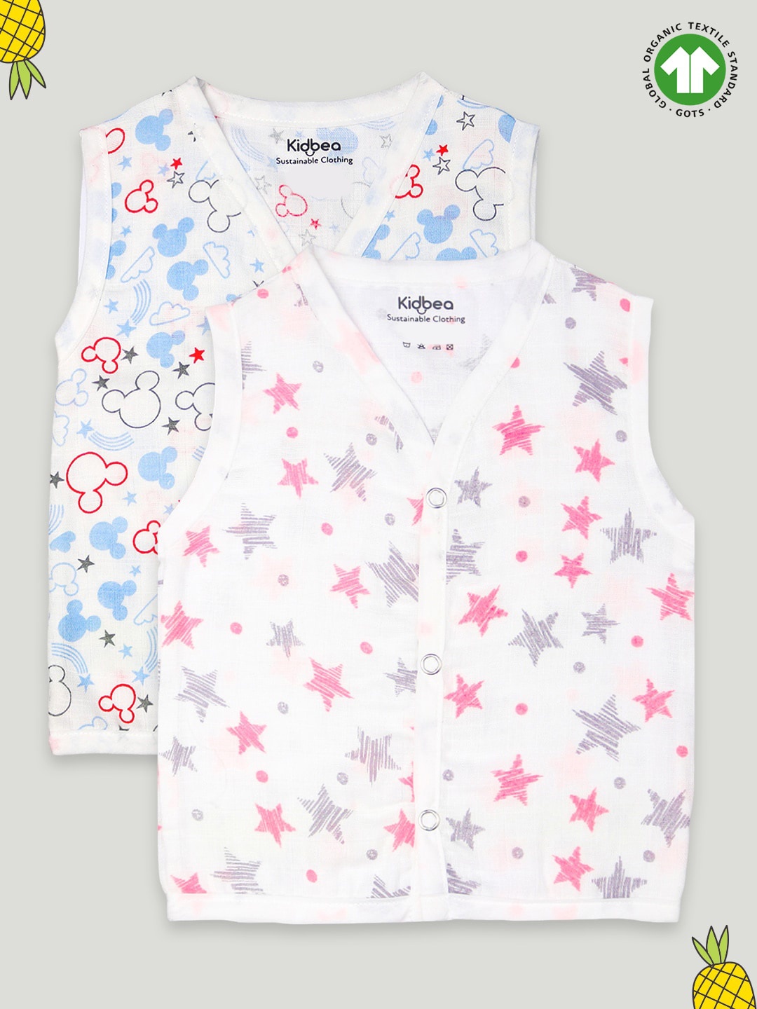 

Kidbea Infants Pack Of 2 Printed Organic Cotton Sleeveless Jhablas, White
