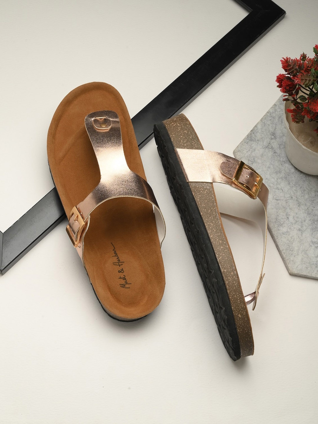 

Mast & Harbour Buckle Detail Open Toe Flats, Rose