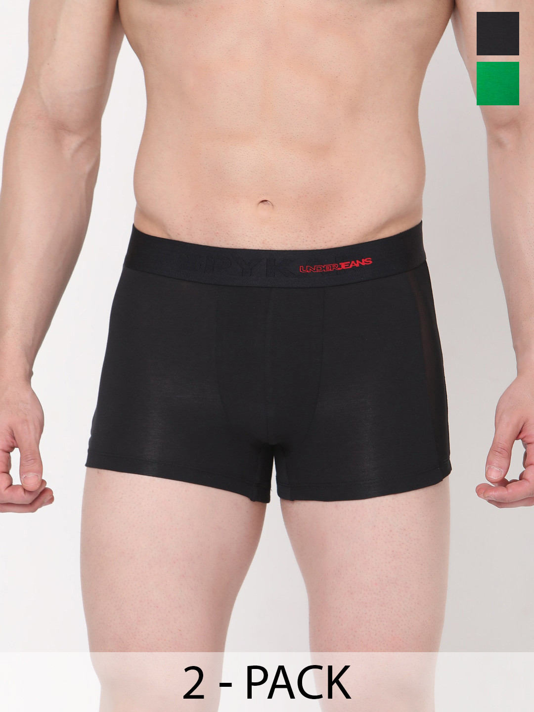 

UnderJeans by Spykar Pack Of 2 Mid Rise Trunks, Black