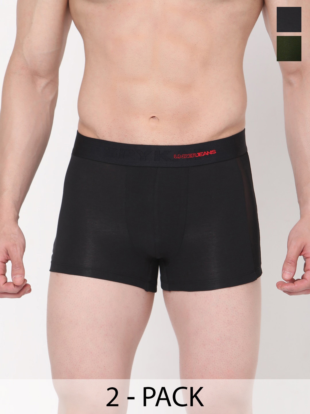 

UnderJeans by Spykar Pack Of 2 Mid Rise Trunks, Black
