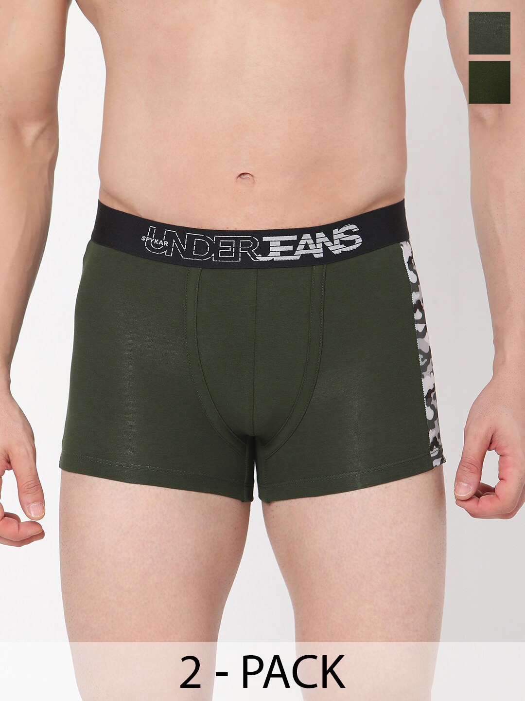 

UnderJeans by Spykar Pack Of 2 Mid Rise Trunks, Olive