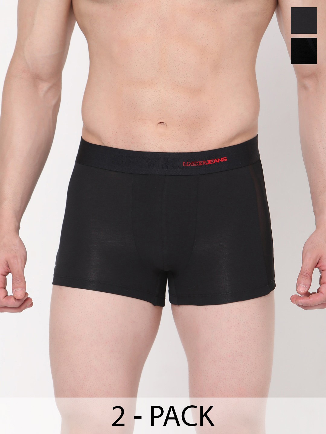 

UnderJeans by Spykar Pack Of 2 Mid Rise Trunks, Black