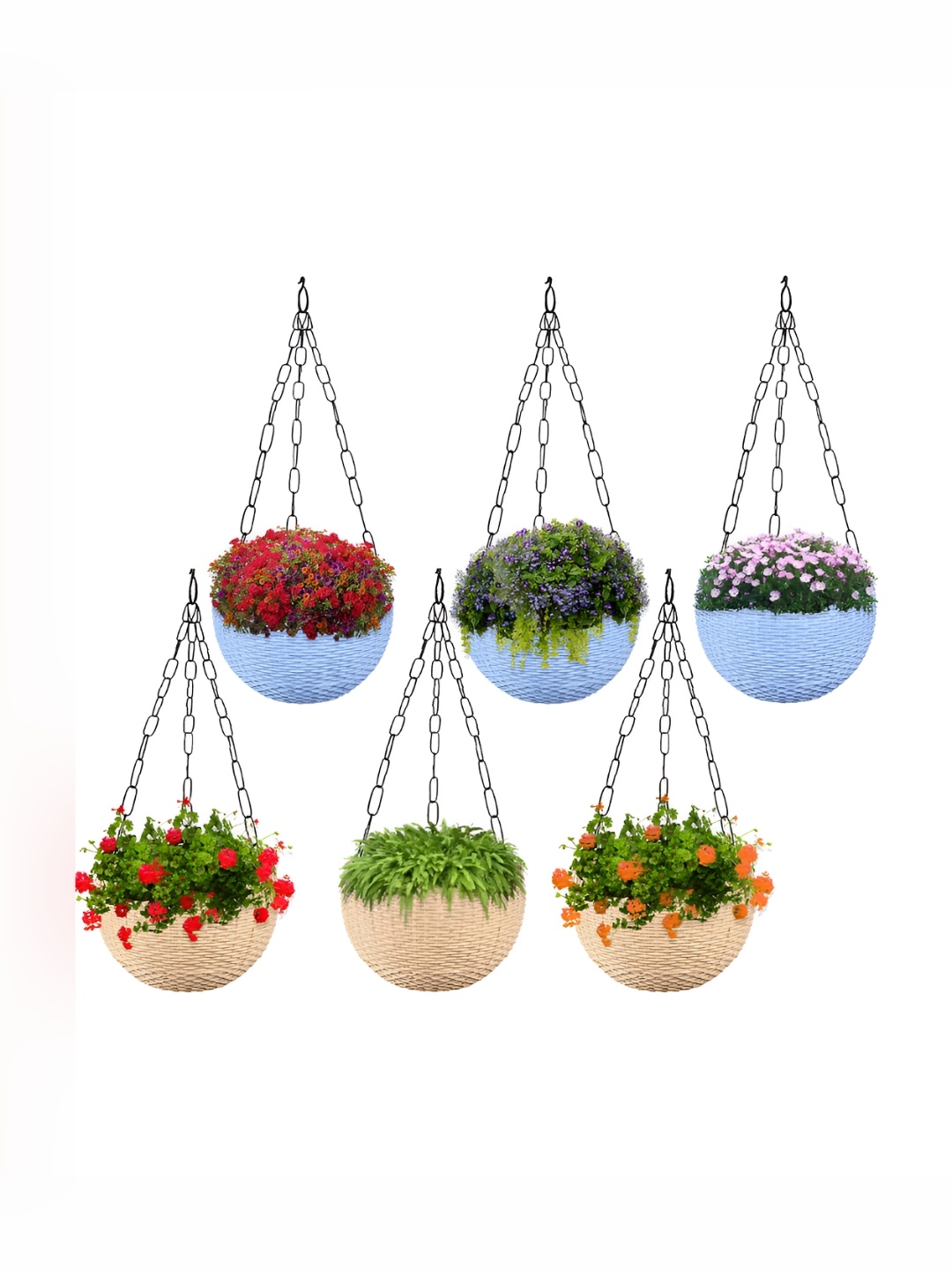 

Kuber Industries Marble Euro Blue & Beige 6 Pieces Hanging Planters