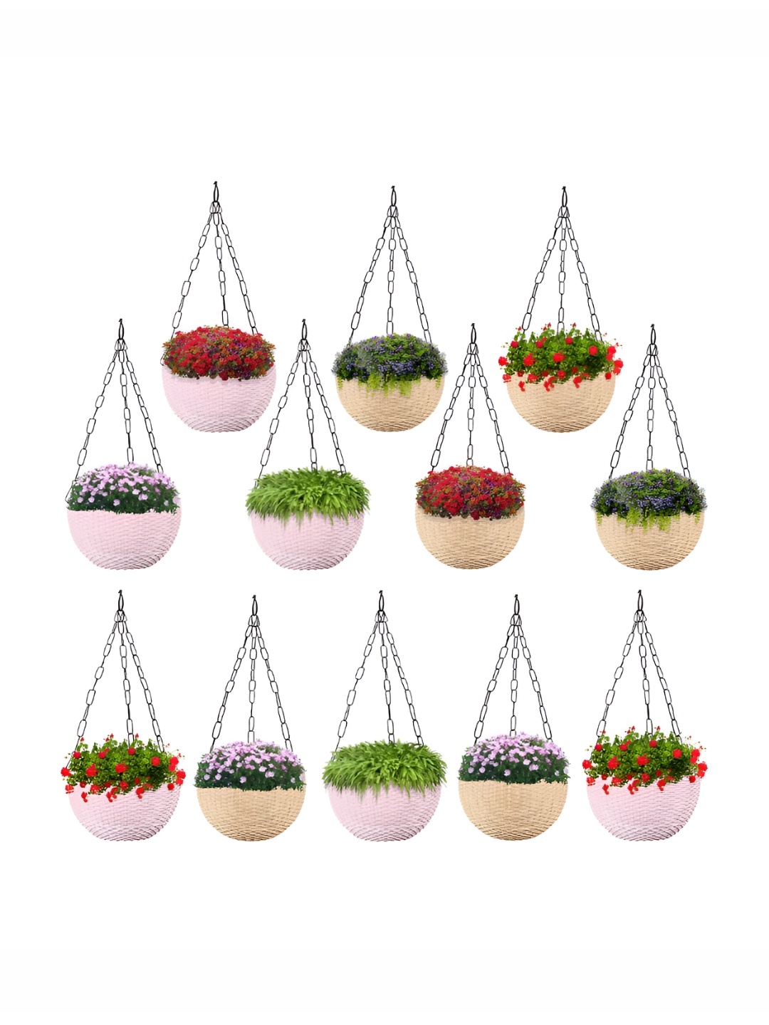 

Kuber Industries Marble Euro Beige & Pink 12 Pieces Textured UV-Protected Hanging Planters