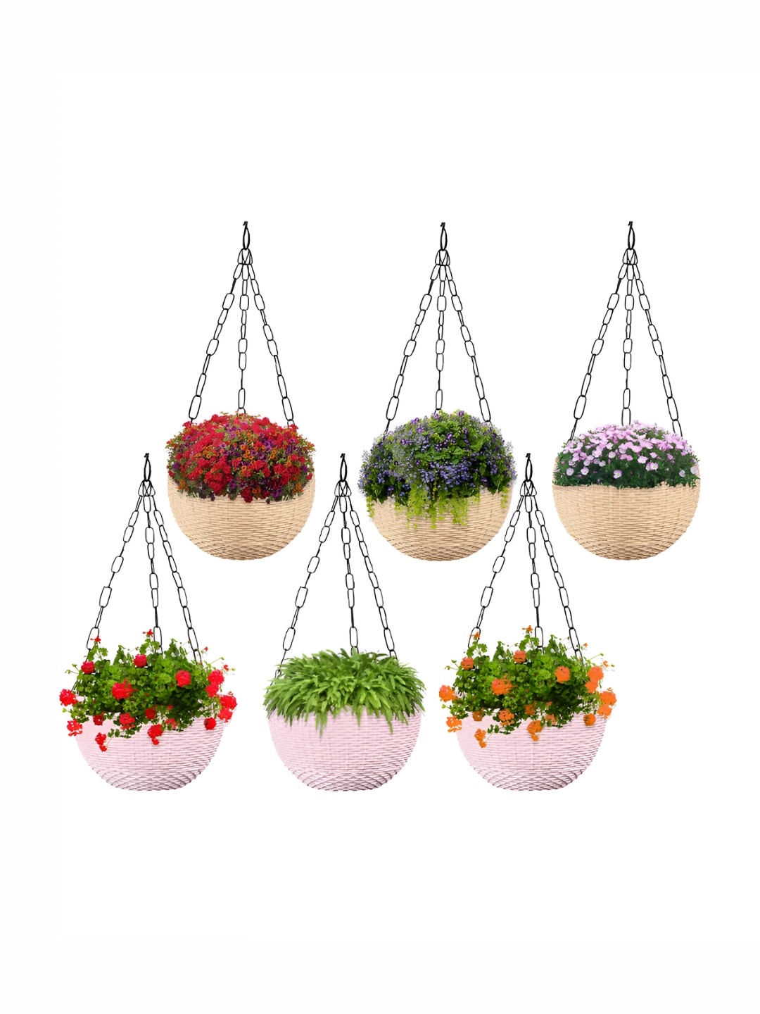 

Kuber Industries Marble Euro 6 Pieces Beige & Pink Textured UV-Protected Hanging Planters