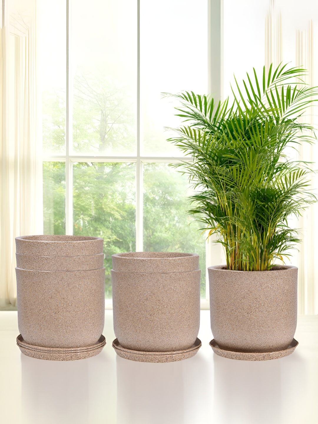 

Kuber Industries Marble Jaguar Cream-Colored 6 Pieces Planter with Trays