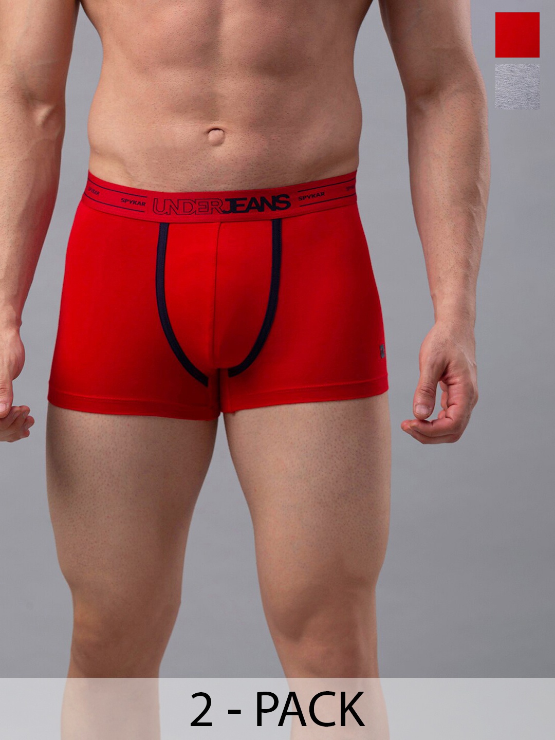 

UnderJeans by Spykar Pack Of 2 Mid Rise Trunks, Red
