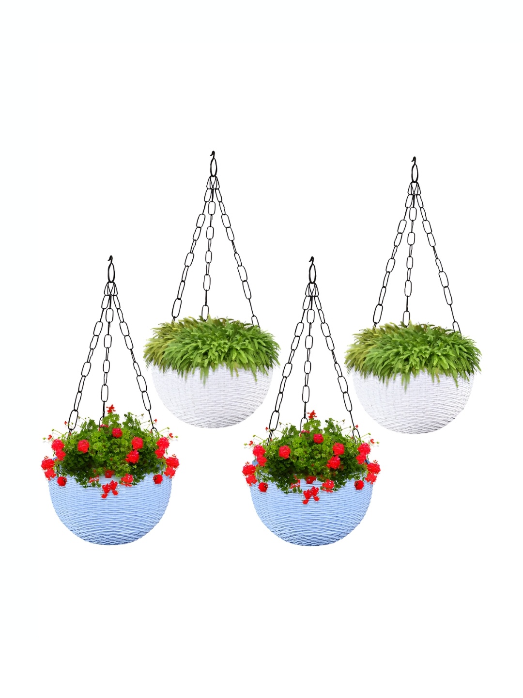 

Kuber Industries White & Blue 4 Pieces Textured Hanging Planter