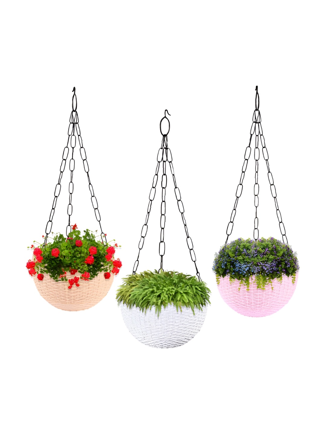 

Kuber Industries White & Beige 3 Pieces Textured Hanging Planter