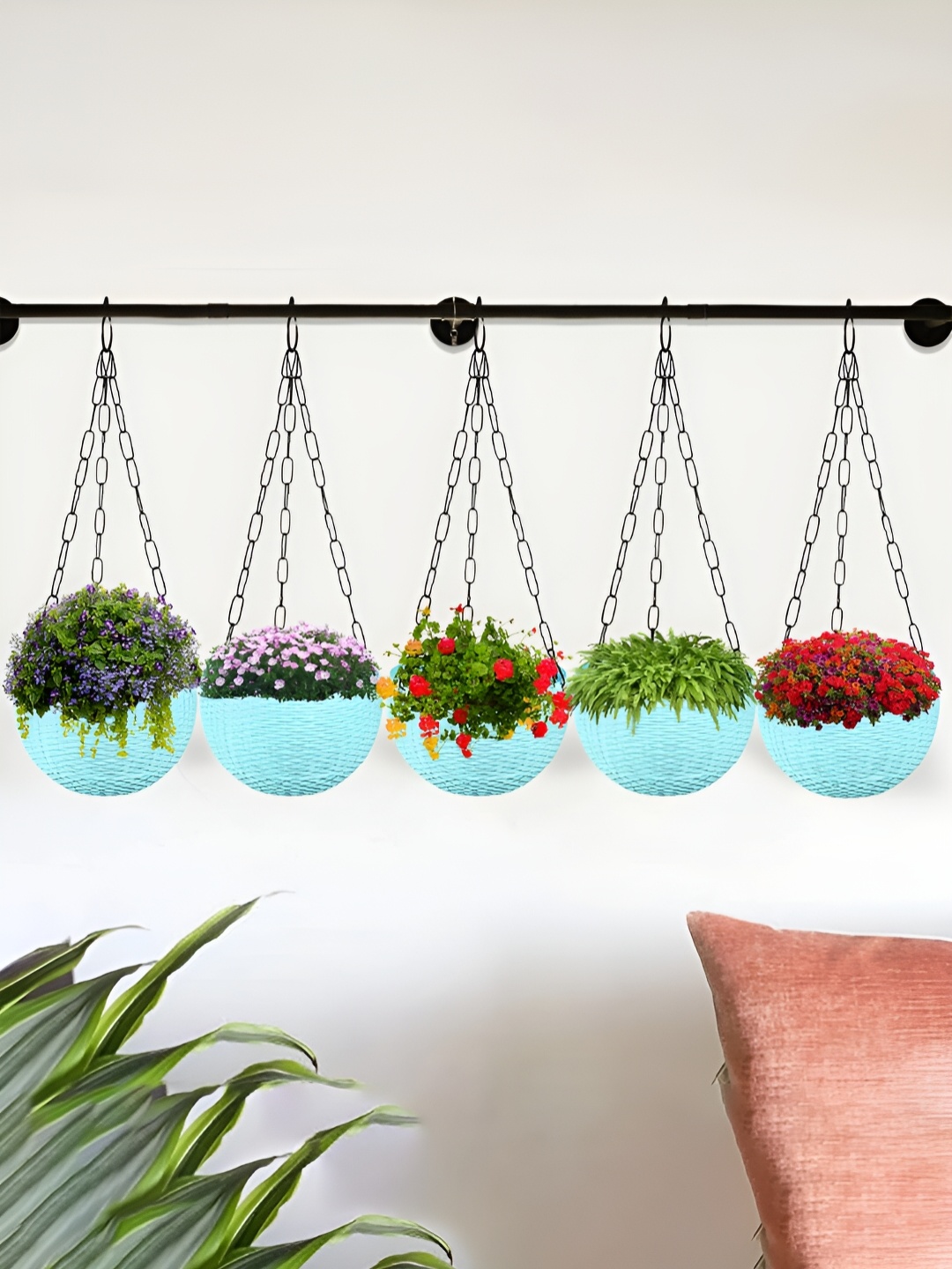 

Kuber Industries Mint Green 5 Pieces Textured Hanging Planter