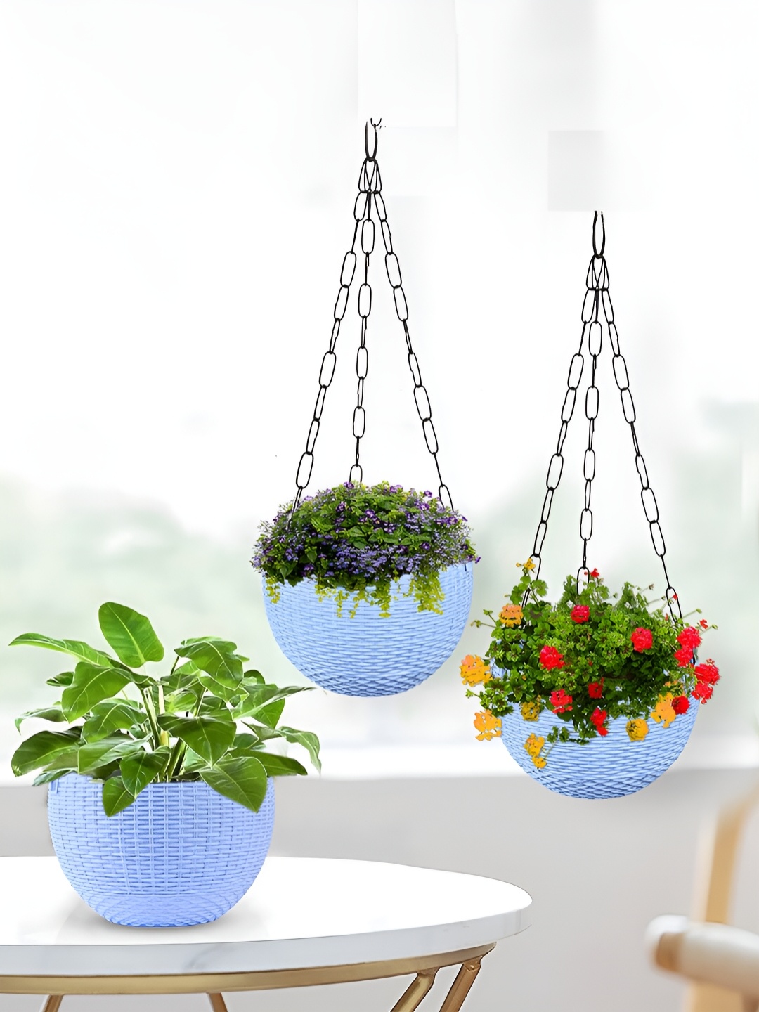 

Kuber Industries Blue 3 Pieces Textured Hanging Planter