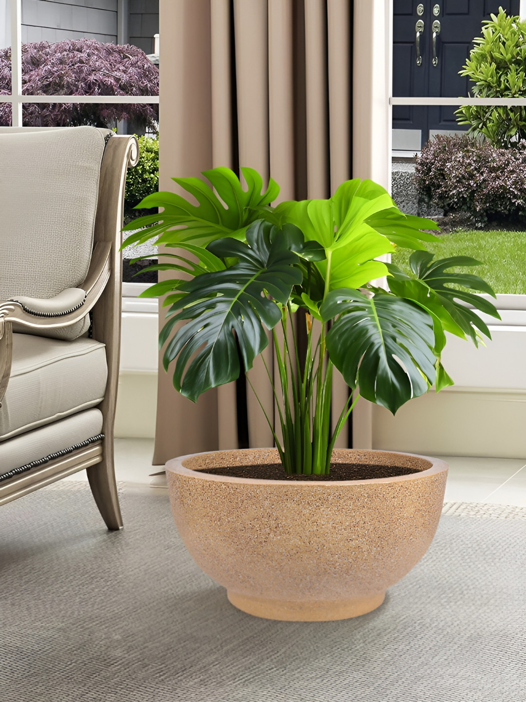 

Kuber Industries Marble Lotus Cream-Coloured Marble Printed UV-Protected Planter