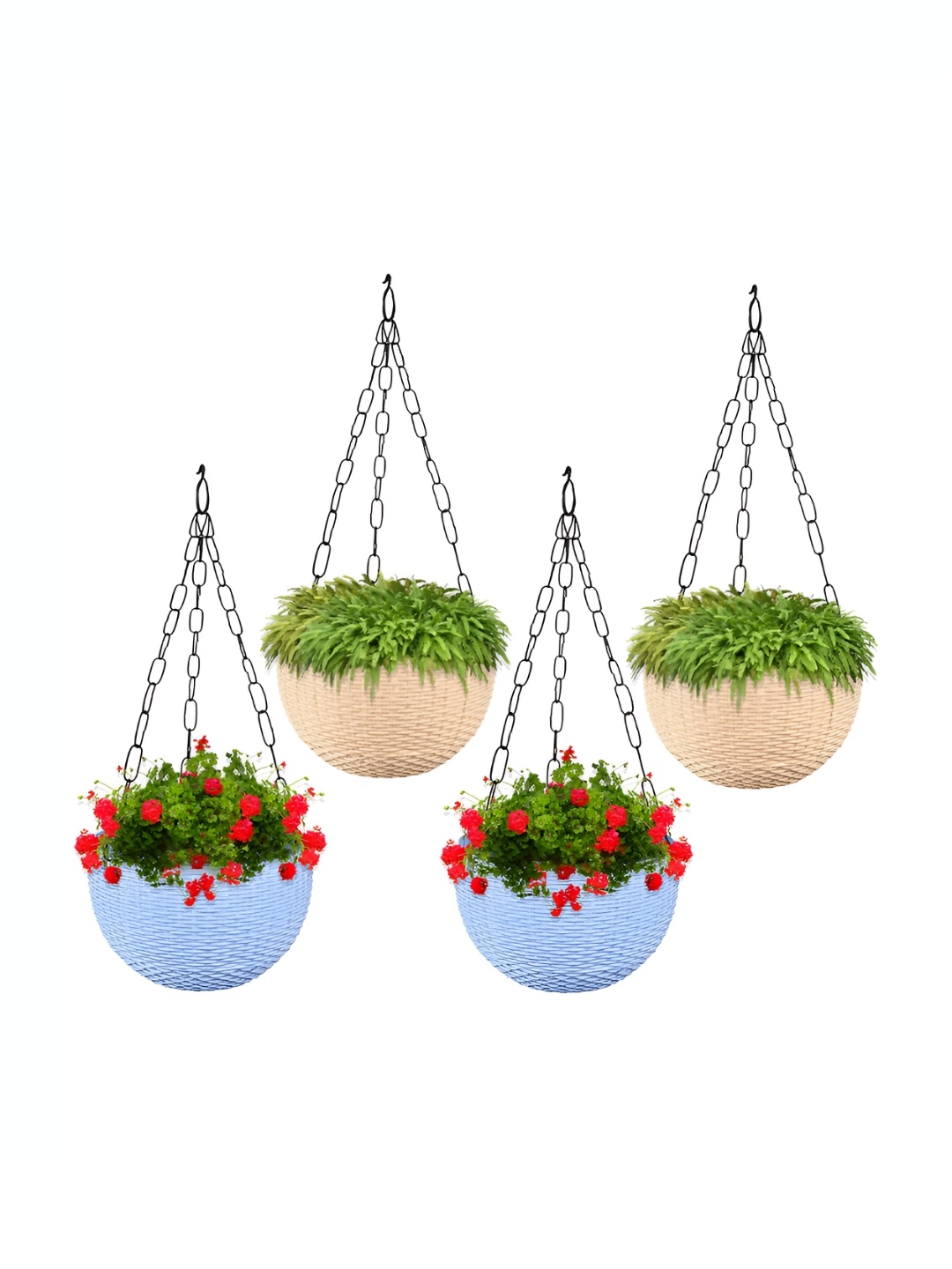 

Kuber Industries Beige & Blue 4 Pieces Textured Hanging Planters