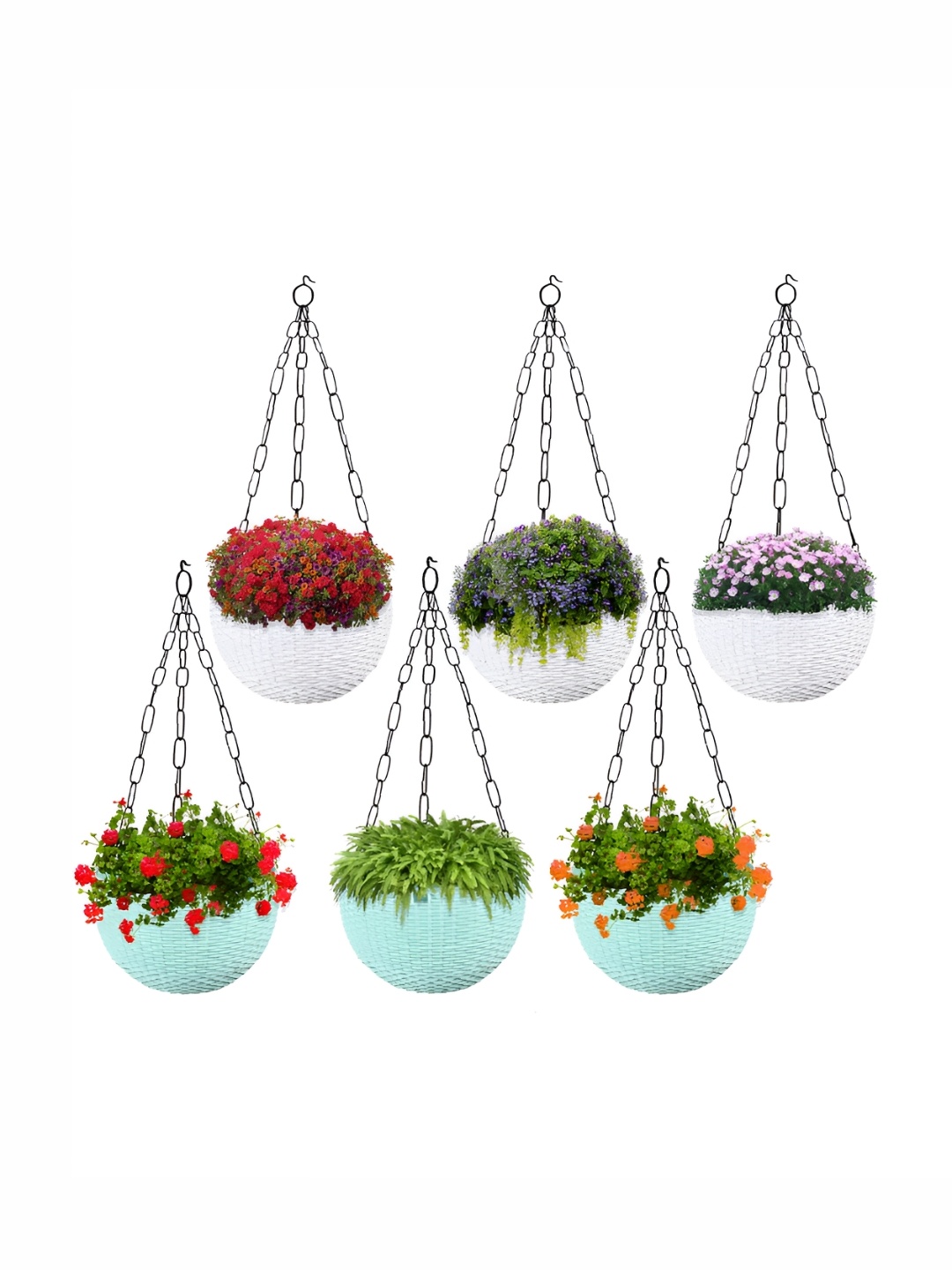 

Kuber Industries White & Mint Green 6 Pieces Textured Hanging Planters
