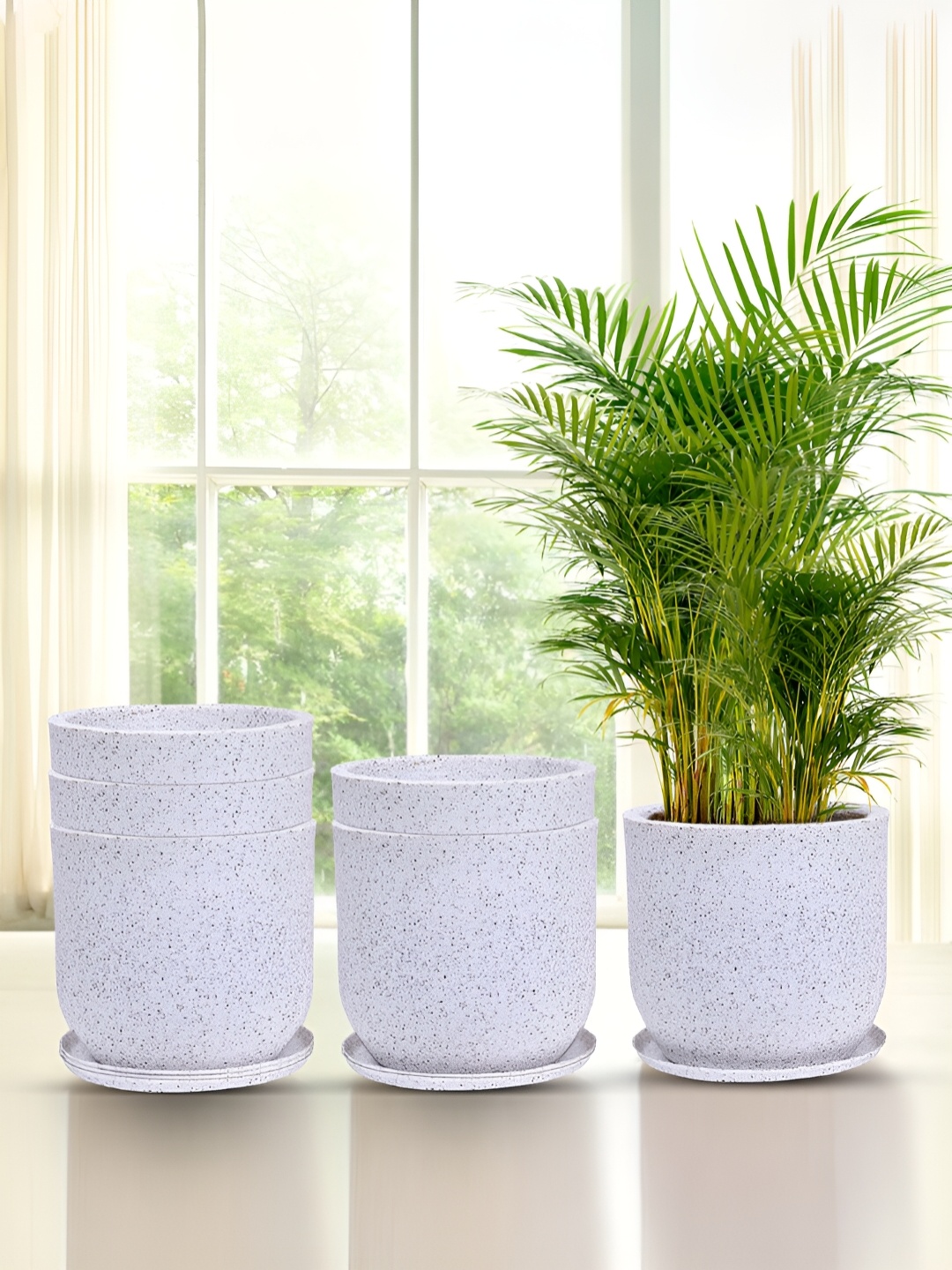 

Kuber Industries Marble Jaguar 6 Pieces White Lightweight Planter with Tray