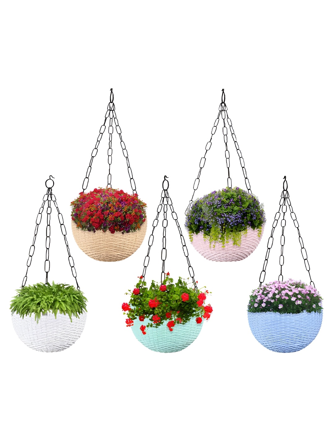 

Kuber Industries Marble Euro White & Pink 5 Pieces Textured Hanging Planters