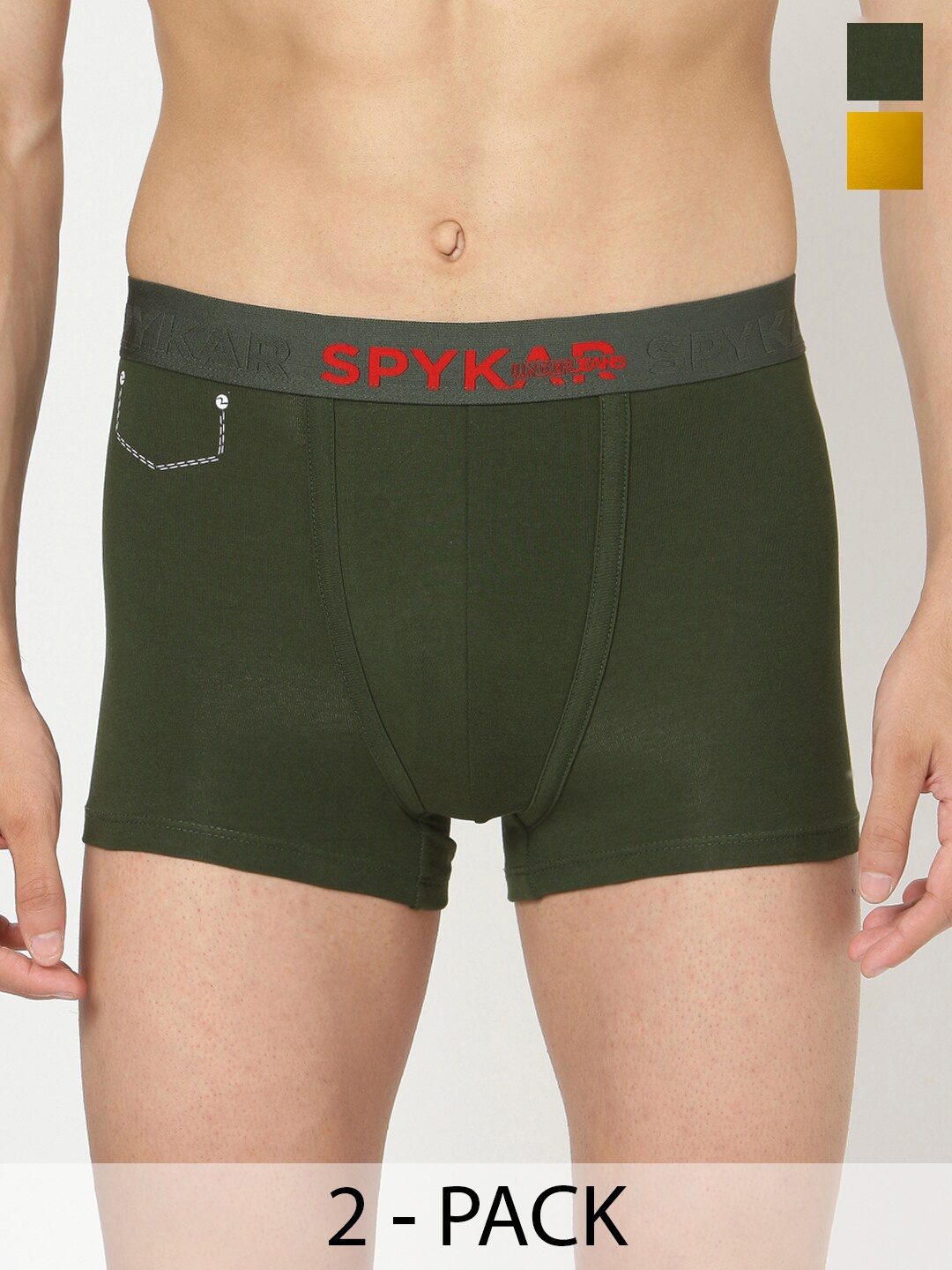 

UnderJeans by Spykar Pack Of 2 Outer Elastic Trunk 16864088-1-16864102-1, Olive