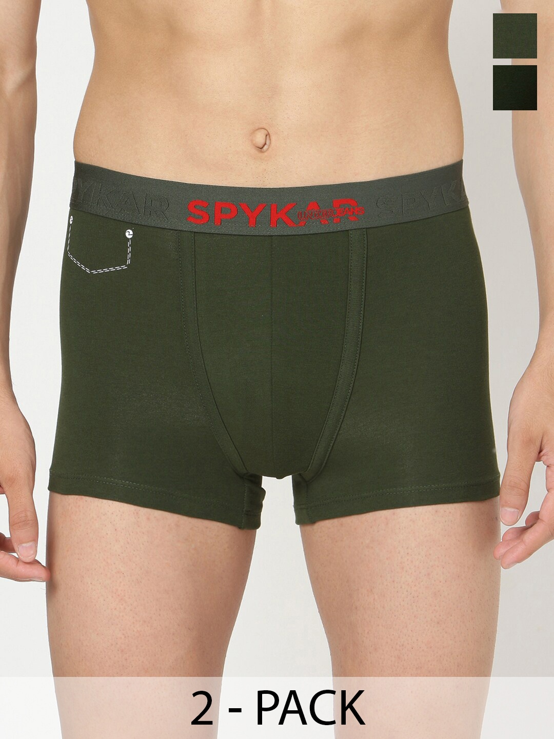 

UnderJeans by Spykar Pack Of 2 Outer Elastic Trunk 16864088-1-16864140-1, Olive