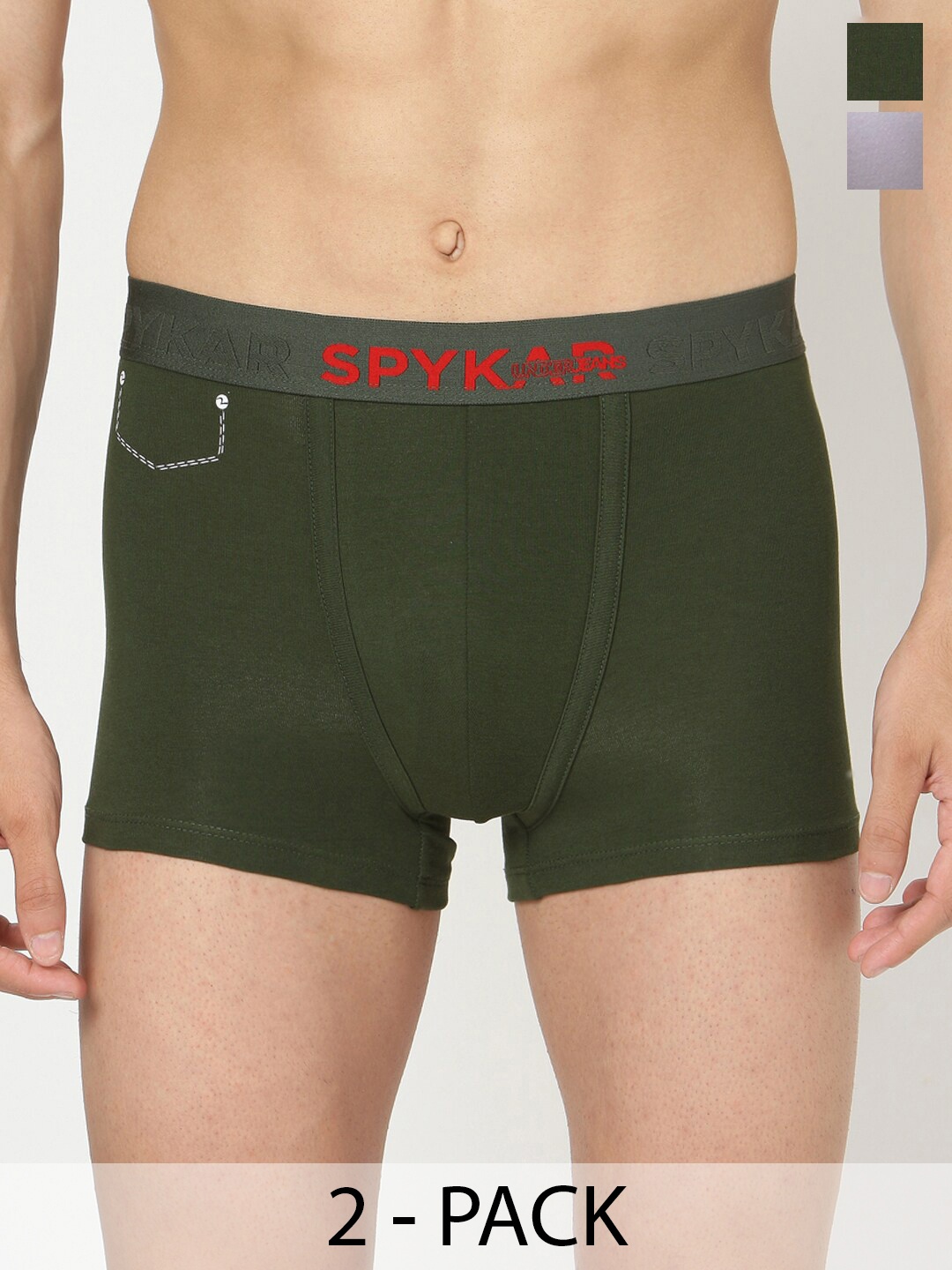 

UnderJeans by Spykar Pack Of 2 Outer Elastic Trunk 16864088-1-16864142-1, Olive