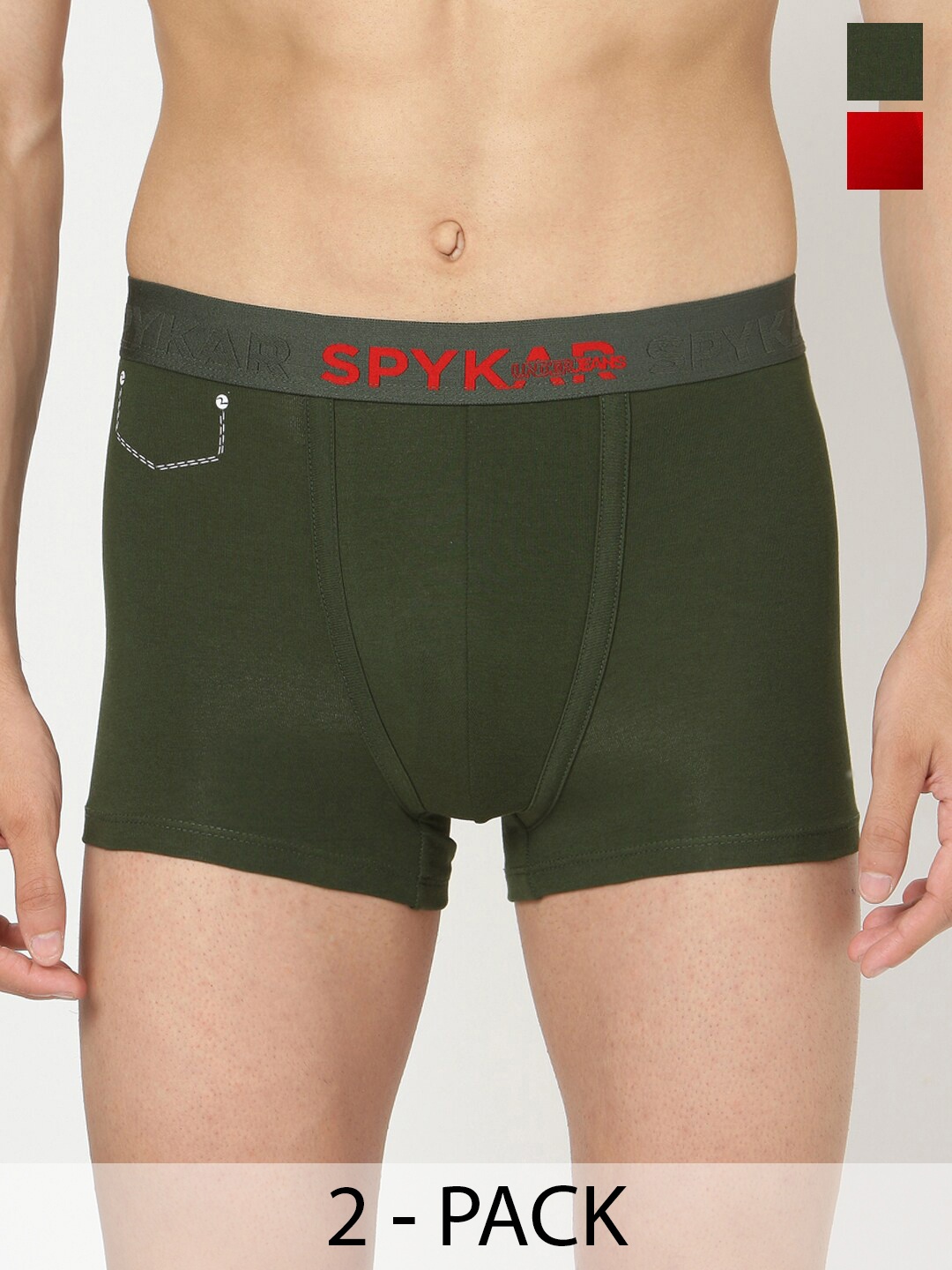 

UnderJeans by Spykar Pack Of 2 Outer Elastic Trunk 16864088-1-16864170-1, Olive