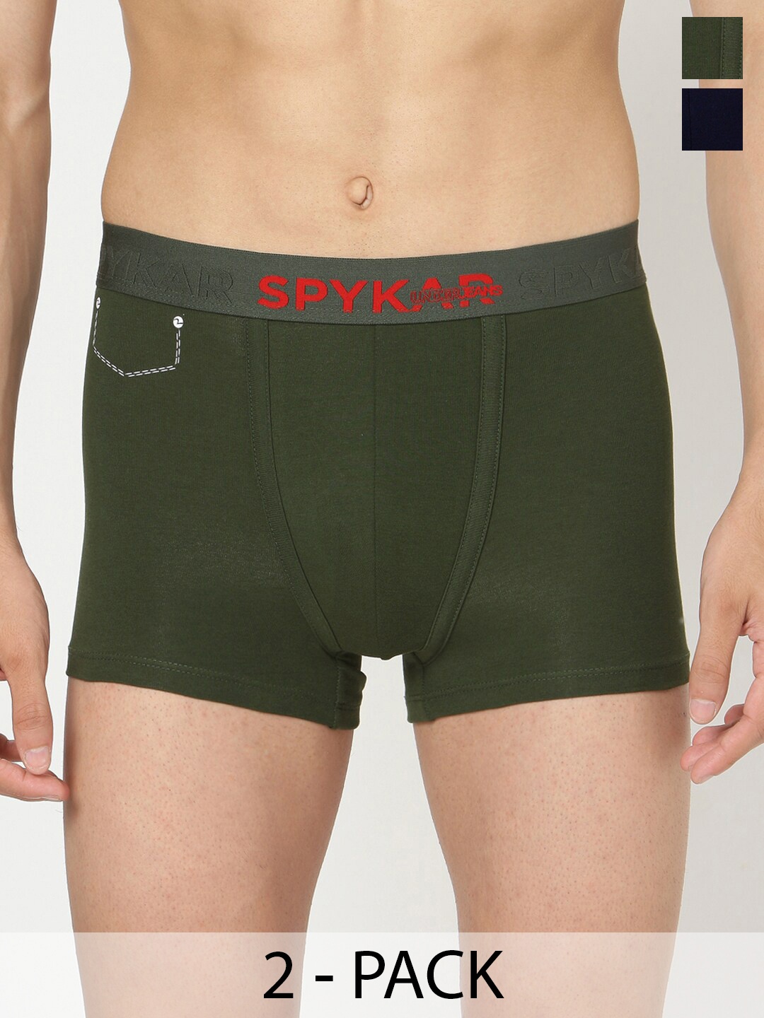 

UnderJeans by Spykar Pack Of 2 Outer Elastic Trunk 16864088-1-16864200-1, Olive