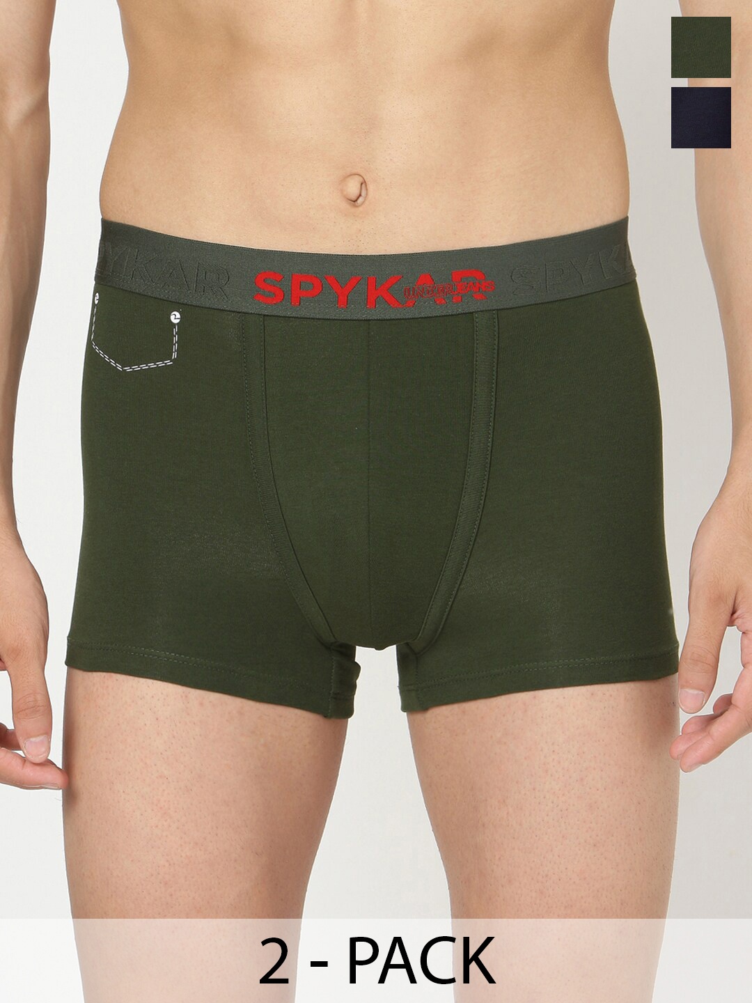 

UnderJeans by Spykar Pack Of 2 Outer Elastic Trunk 16864218-1-16864088-1, Olive