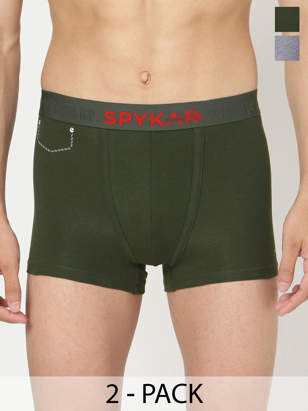 

UnderJeans by Spykar Pack Of 2 Outer Elastic Trunk 16864220-1-16864088-1, Olive