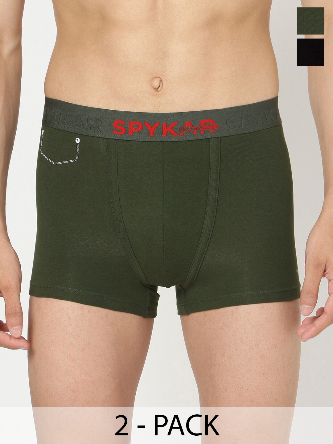 

UnderJeans by Spykar Pack Of 2 Outer Elastic Trunk 16864234-1-16864088-1, Olive