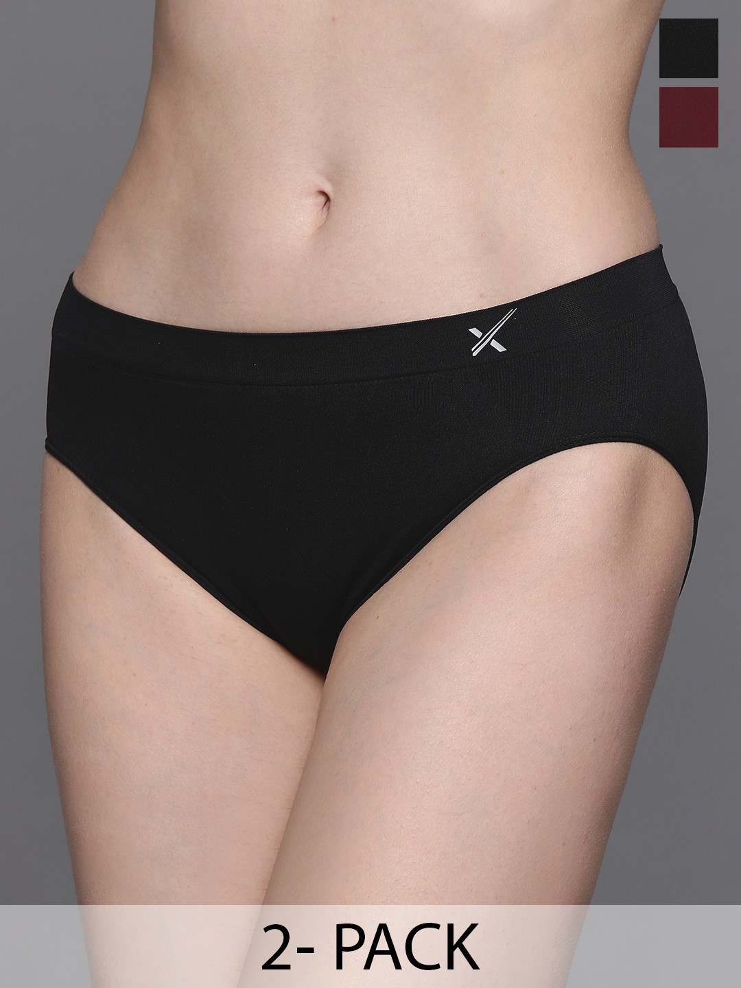 

HRX by Hrithik Roshan Pack Of 2 Black & Magenta Seamless Basic Briefs
