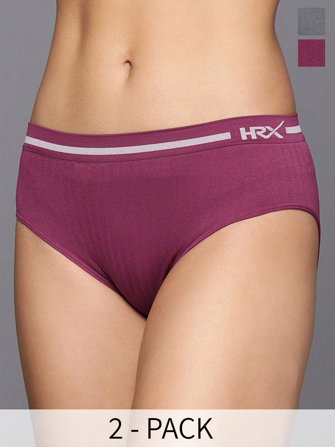 

HRX by Hrithik Roshan Pack Of 2 Purple & Grey Basic Seamless Briefs2