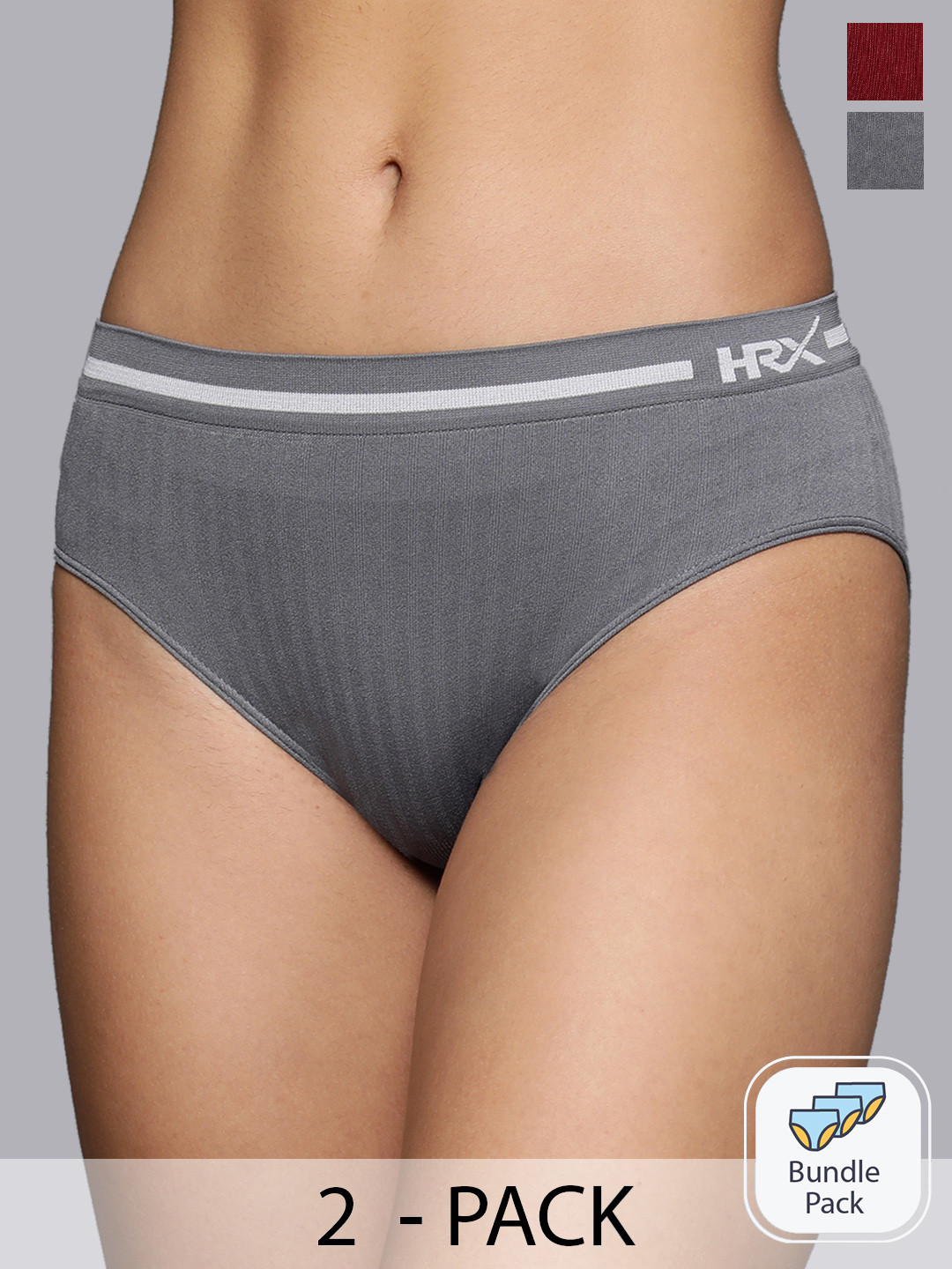 

HRX by Hrithik Roshan Pack Of 2 Seamless Anti-Bacterial Breathable Basic Briefs, Maroon