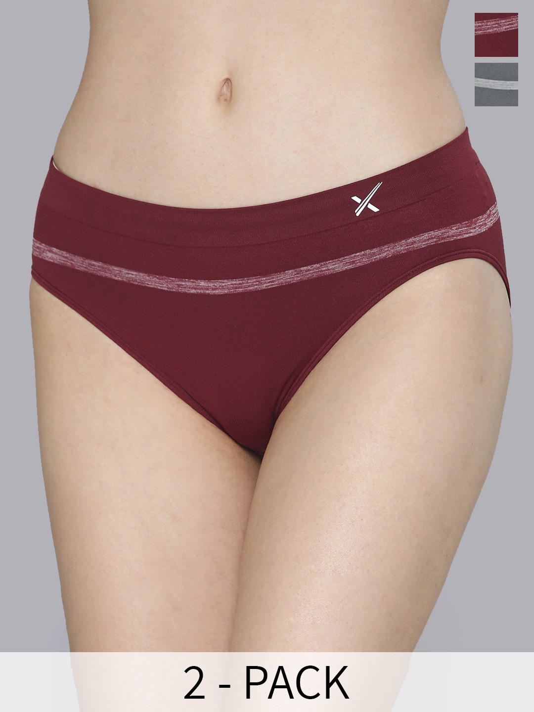 

HRX by Hrithik Roshan Seamless Pack of 2 Red & Grey Basic Briefs