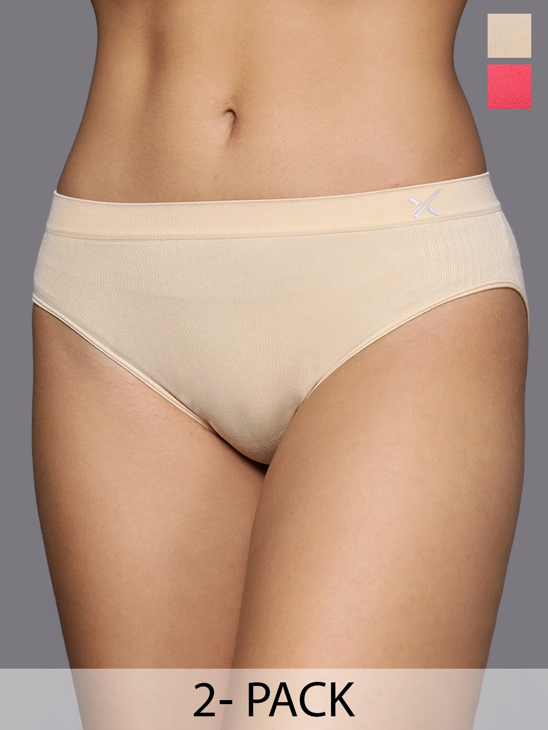 

HRX by Hrithik Roshan Pack Of 2 Beige & Pink Seamless Basic Briefs