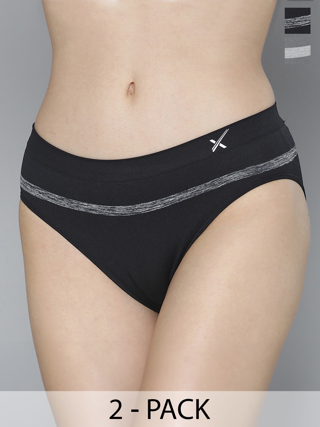 

HRX by Hrithik Roshan Pack Of 2 Grey & Black Seamless Basic Briefs