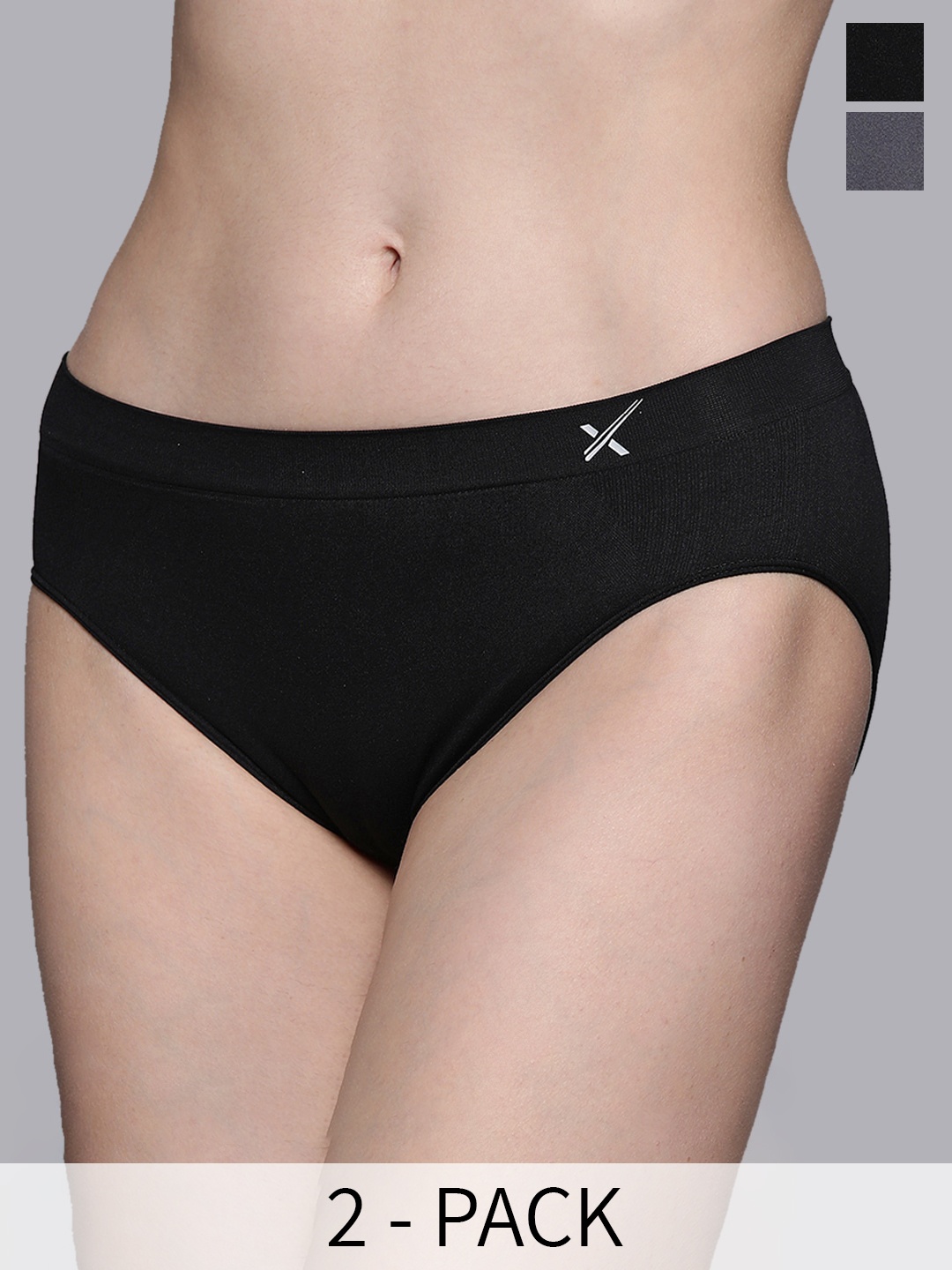 

HRX by Hrithik Roshan Pack Of 2 Grey & Black Seamless Basic Briefs
