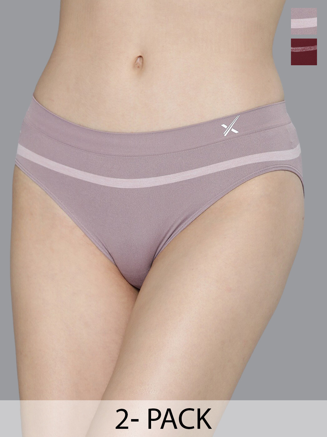 

HRX by Hrithik Roshan Pack Of 2 Maroon & Grey Seamless Basic Briefs