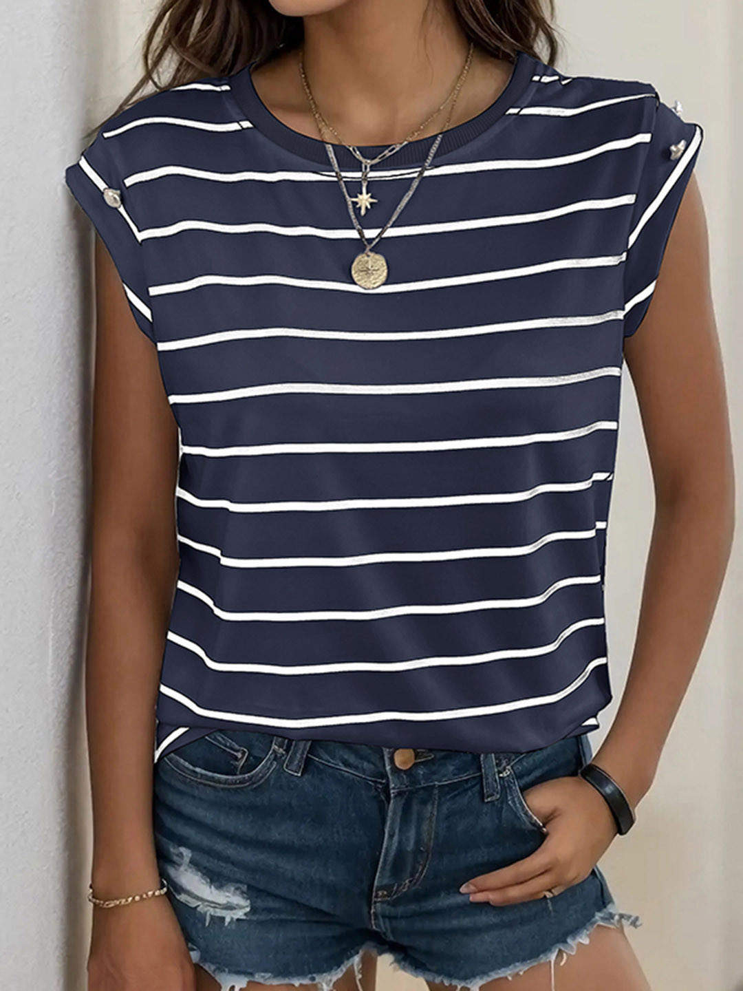 

all about you Women Striped T-shirt, Navy blue