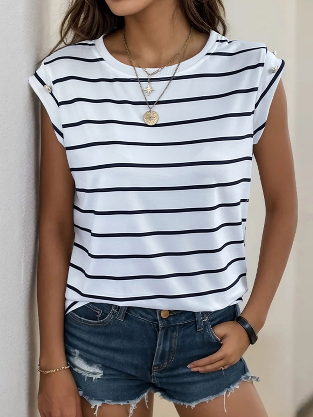 

all about you Women Striped T-shirt, White