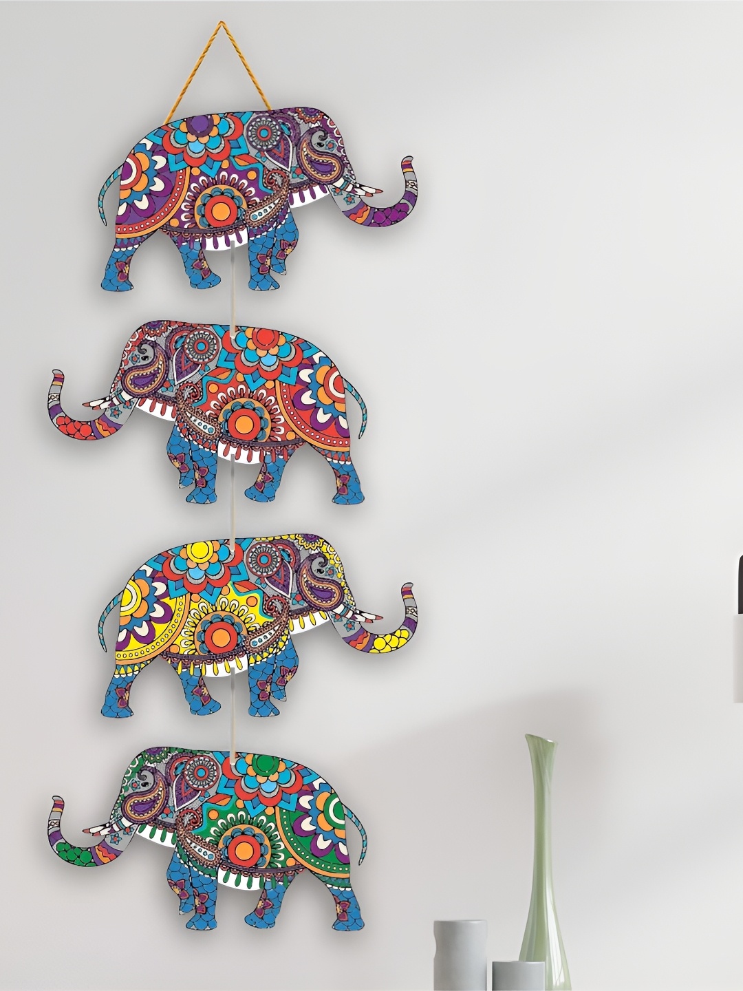 

Nupur Studios Blue & Green Elephant Wooden Wall Hanging