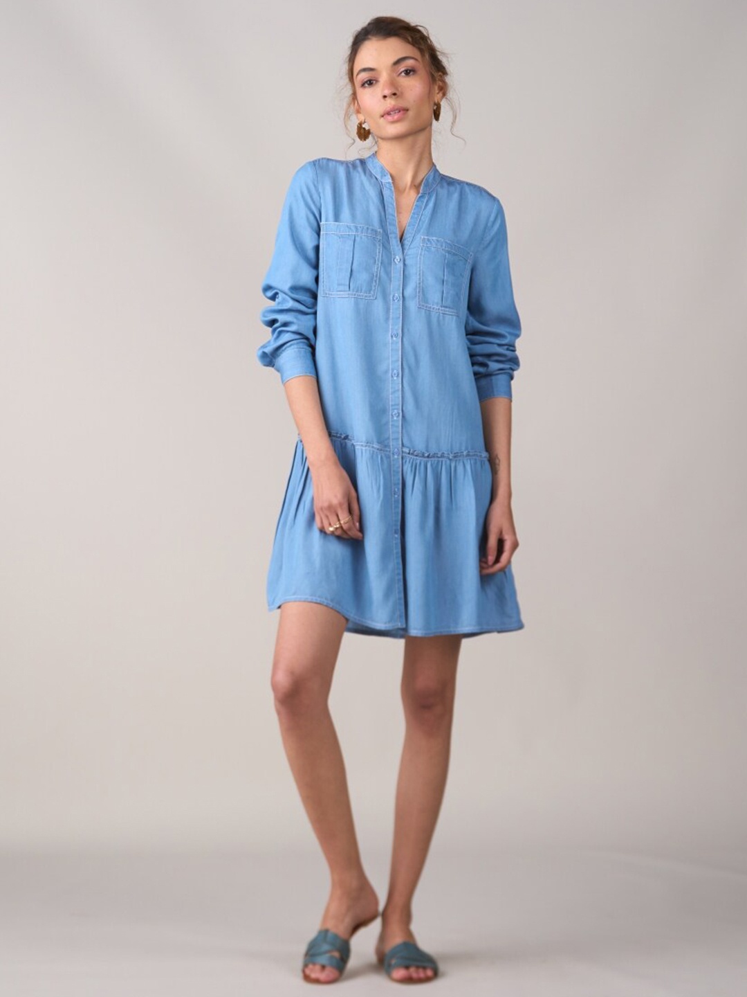 

Style Island Leah Denim Drop-Waist Dress, Blue