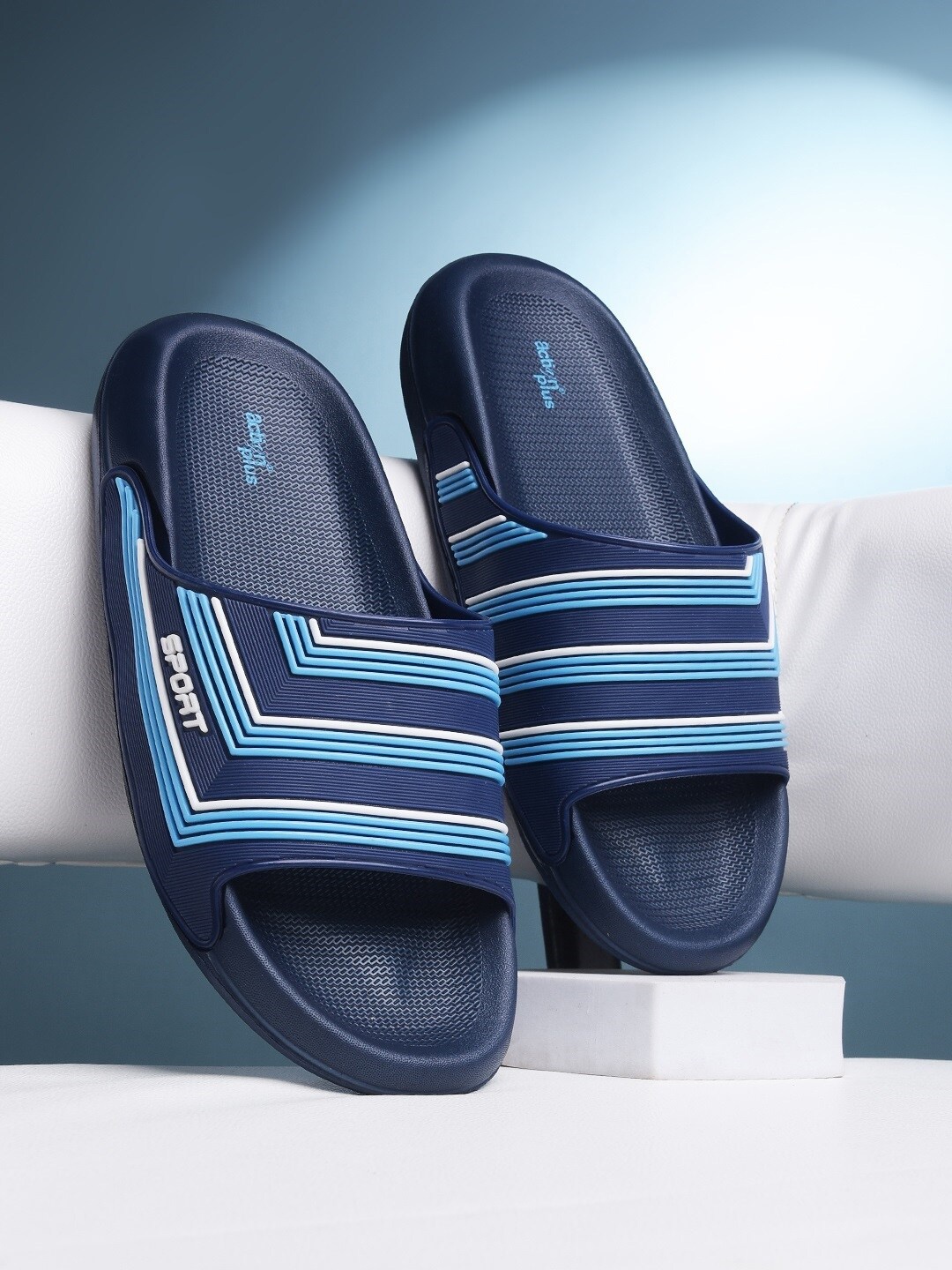 

Action Men Striped Rubber Sliders, Navy blue