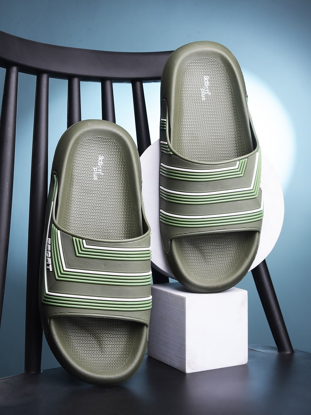 

Action Men Striped Sliders, Green