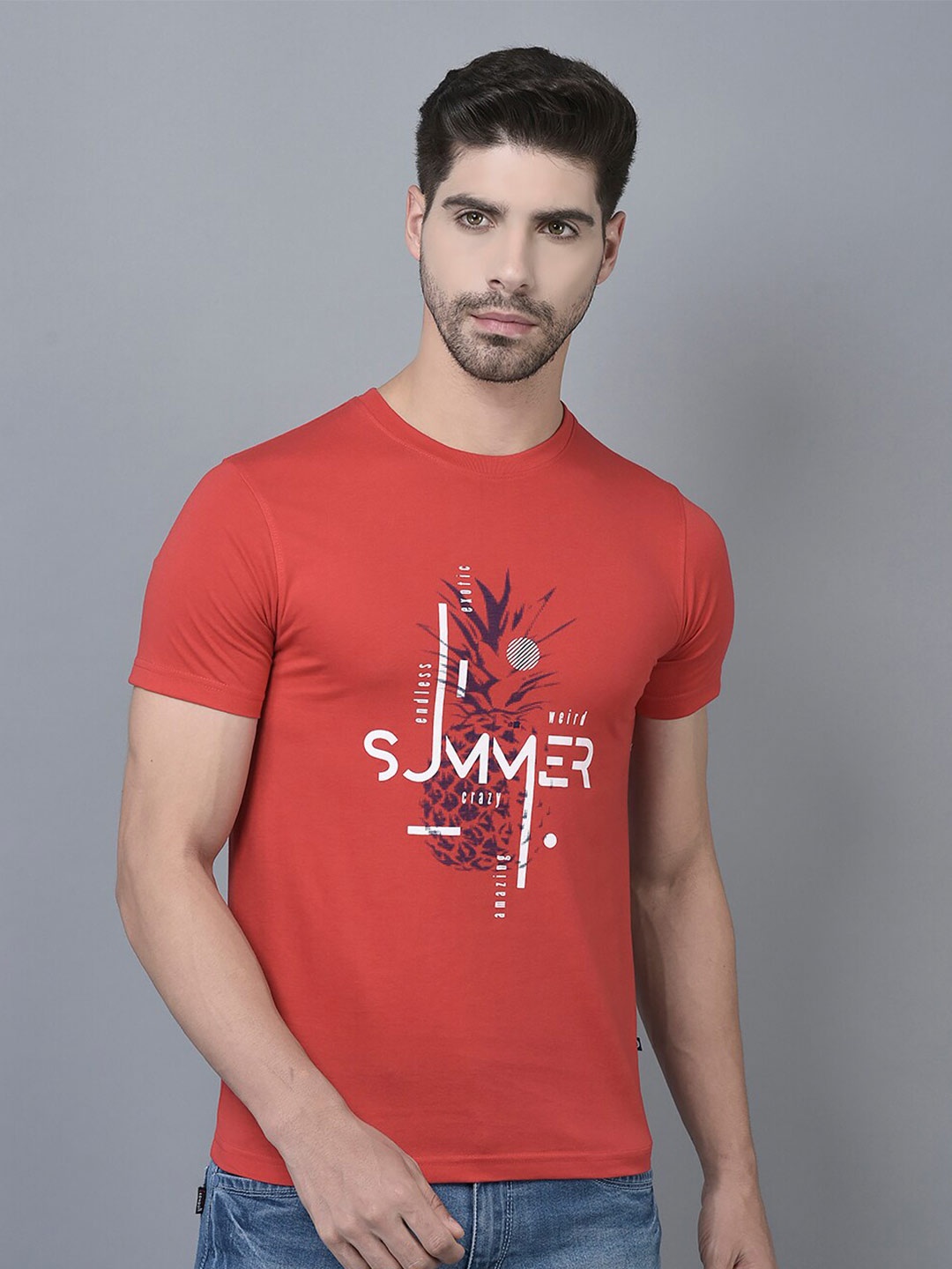 

Dollar Typography Printed Round Neck Cotton T-shirt, Red