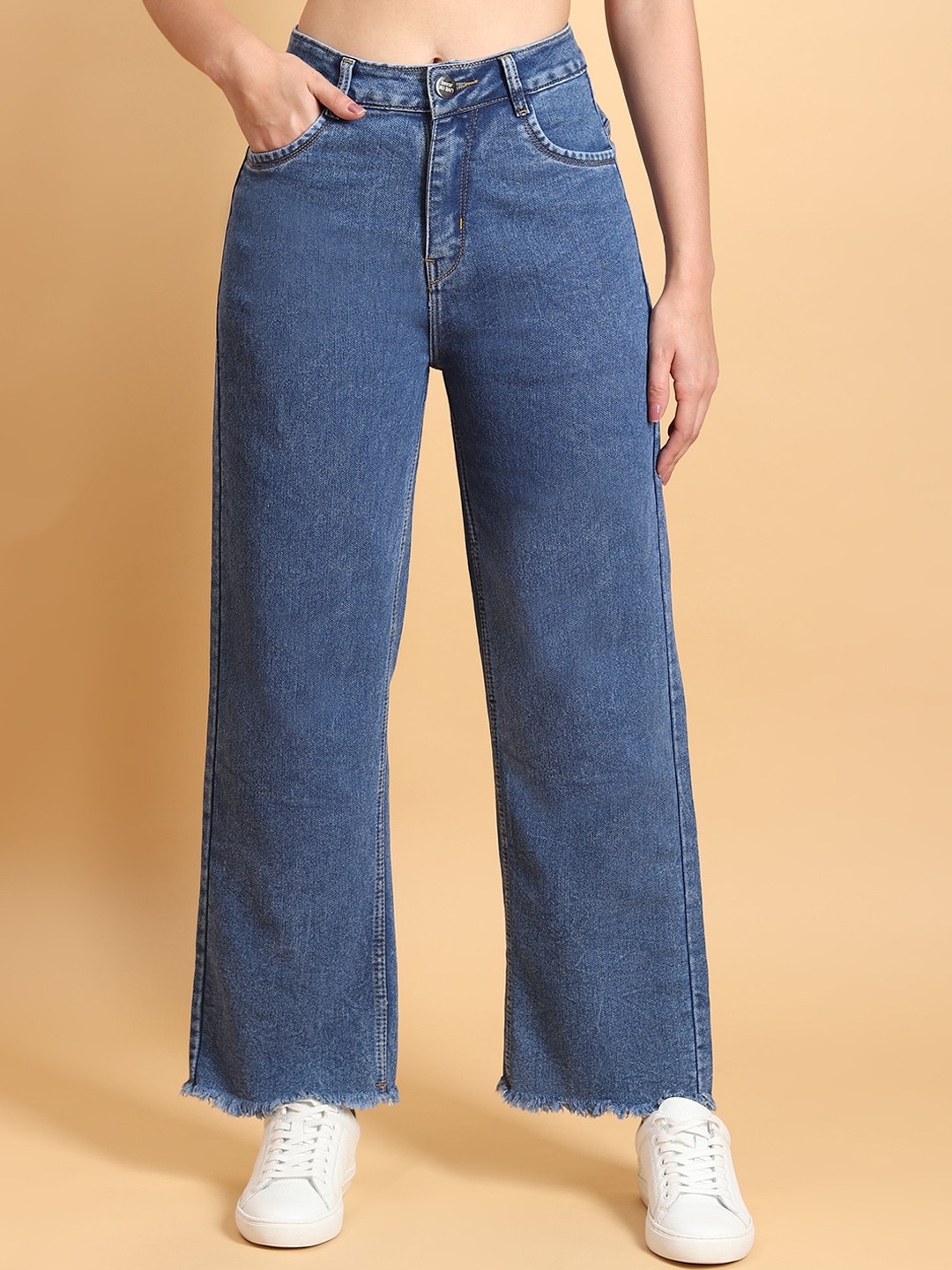 

LIVE OK Women Boyfriend Fit High-Rise Clean Look Stretchable Jeans, Blue